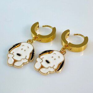Snoopy Dog on Stainless Steel Huggie Hoop Earrings
